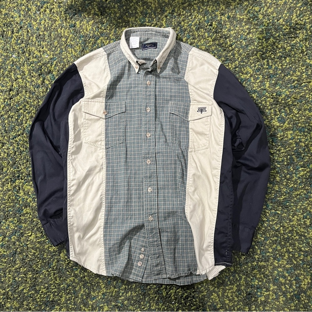 Roper Men's Button-Down Shirt in Green, Cream & Navy